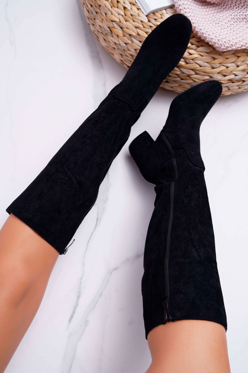 Damskie Kozaki Do Kolana Zamszowe Czarne Twins