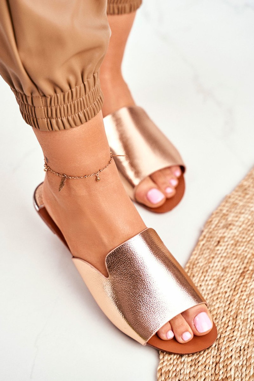 Klapki Damskie Płaskie Różowe Złoto Mimios