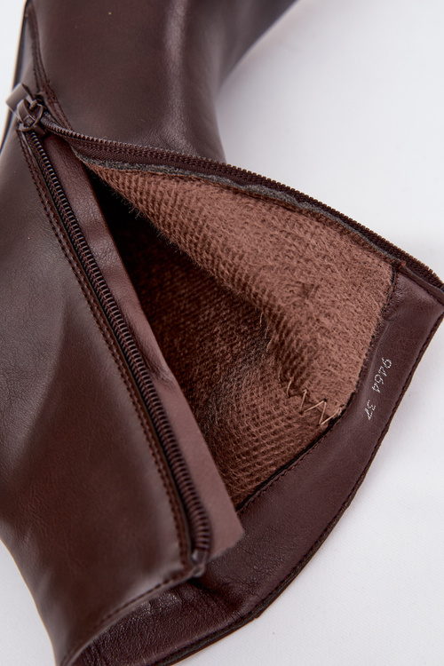 Ocieplane Botki Damskie Na Szpilce Eko Skórzane Czekoladowe Nolisse