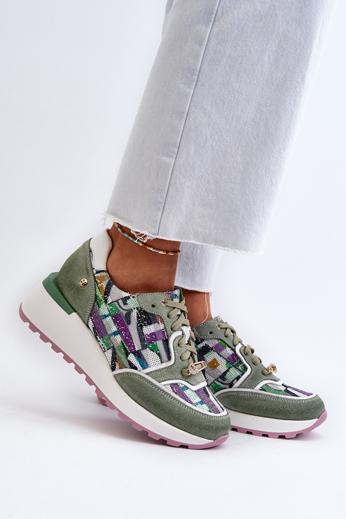 Skórzane Sneakersy Damskie Na Platformie Maciejka 06390-09 Seledynowe