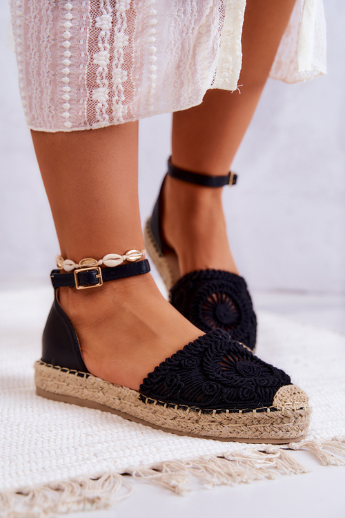 Damskie Espadryle Na Plecionej Platformie Czarne Calise