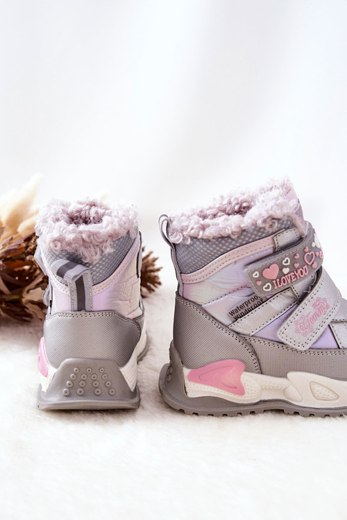 Dziecięce Ocieplane Śniegowce Srebrno-Różowe Chilly
