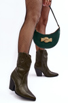 Damskie Botki Kowbojki Na Obcasie Ciemnozielone Melaitia