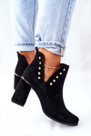 Damskie Zamszowe Botki Z Wycięciami Lewski Czarne 3075