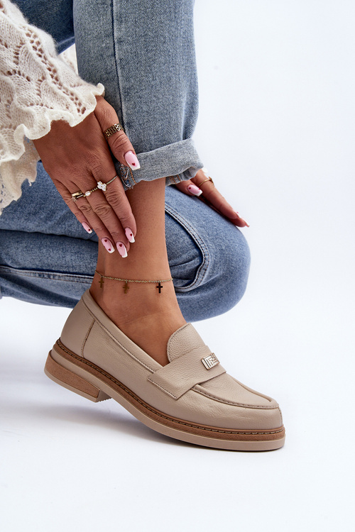 Zazoo 20165 Skórzane Mokasyny Damskie Beżowe