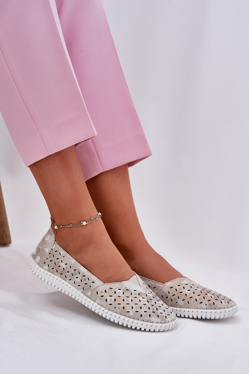 Zamszowe Ażurowe Półbuty Damskie Złoto-Szare Chulieta