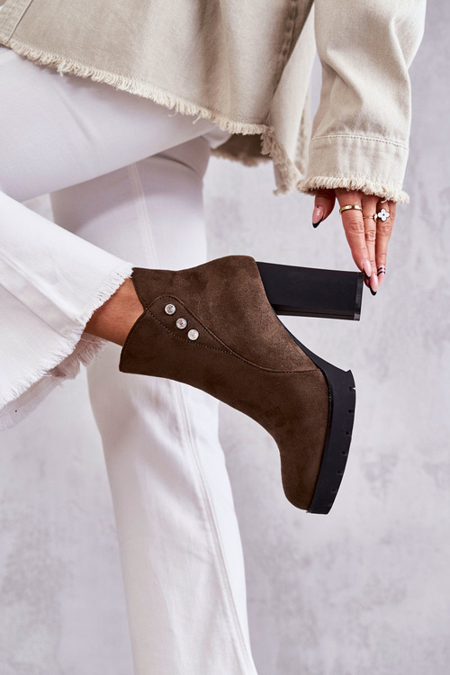 Zamszowe Botki Na Słupku Zielone Lagerlla