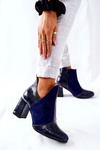Damskie Skórzane Botki Na Słupku Granatowe I Wish