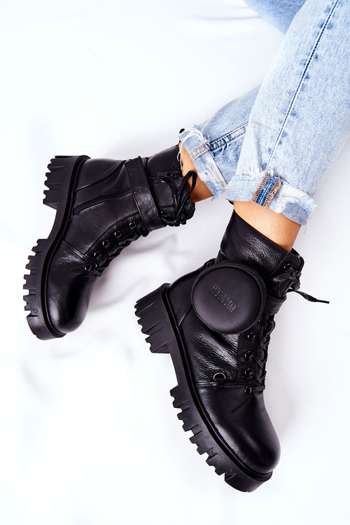 Skórzane Ocieplane Workery Z Nerką Big Star II274430 Czarne