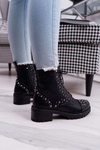 Damskie Botki Workery Z Dżetami Czarne Gether