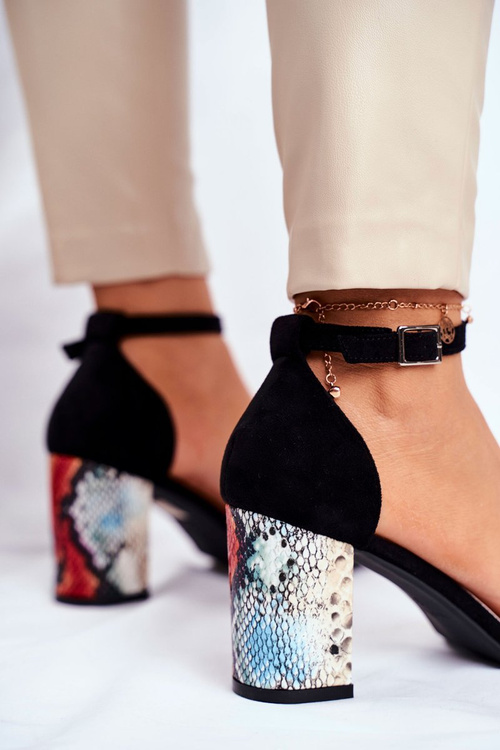 Sandały Na Słupku Sergio Leone SK873 Czarne Wężowy Wzór