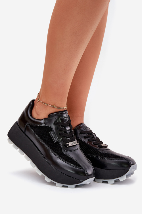 Skórzane Damskie Sneakersy Na Platformie Big Star RR274873 HI-POLY SYSTEM Czarne