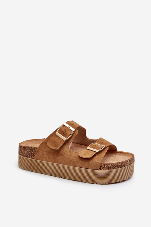 Damskie Klapki Na Platformie Z Klamrami Camel Lolpey