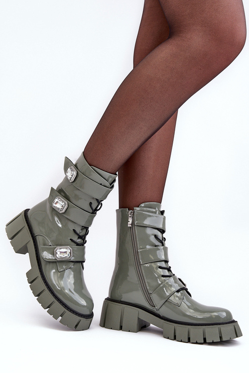 Workery Botki Damskie Lakierowane Zielone S.Barski MR870-61