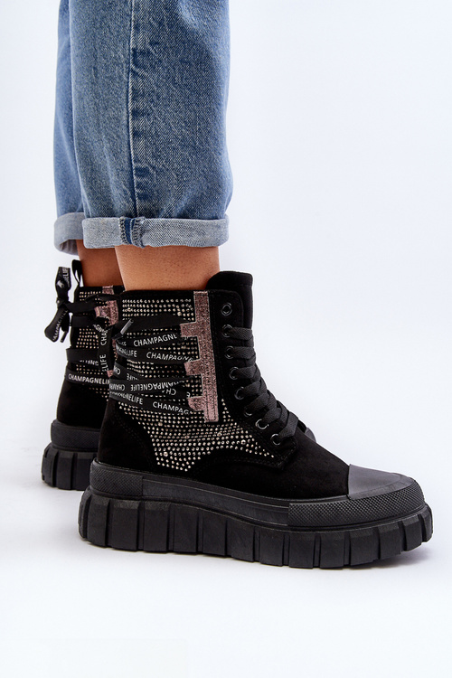 Wysokie Trampki Damskie Na Masywnej Platformie Czarne Wonise