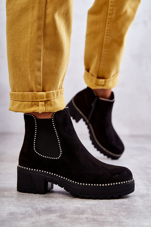 Damskie Botki Na Suwak Z Ćwiekami Czarne Afaries