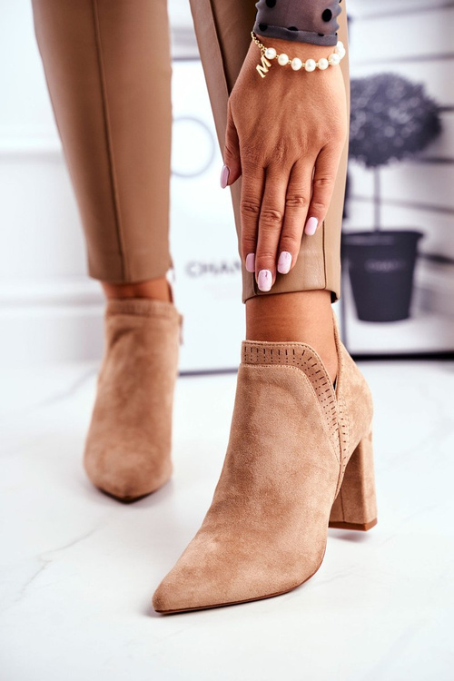 Damskie Botki Na Słupku Wycięte Khaki Bimmer