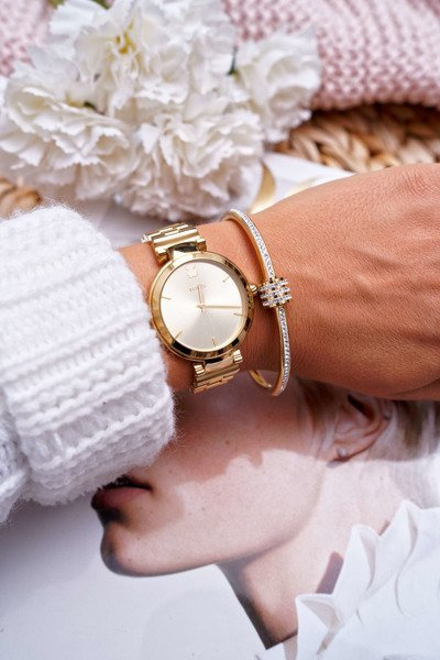 Damska Bransoleta Stalowa Z Cyrkoniami Złota Ferni