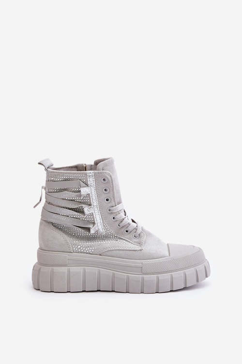 Wysokie Trampki Damskie Na Masywnej Platformie Ze Zdobieniem Szare Zaidria