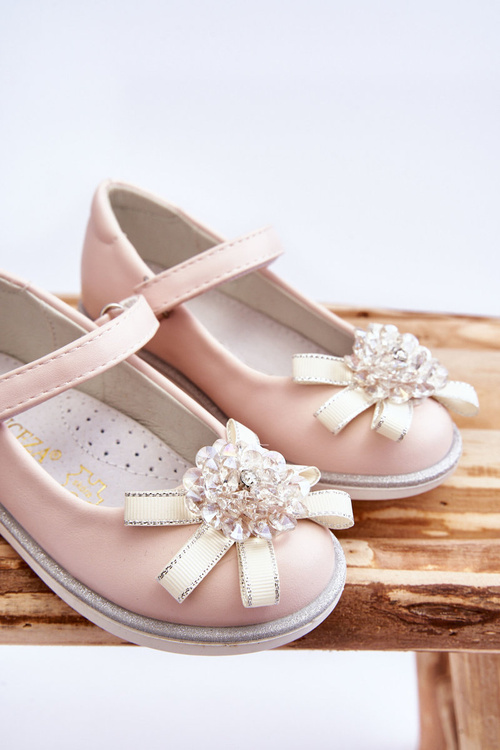 Dziecięce Balerinki Na Rzep Z Ozdobnym Kwiatem Różowe Freya