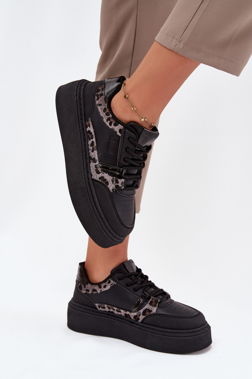 Damskie Sneakersy Na Platformie Big Star SS274358 Panterka Czarne
