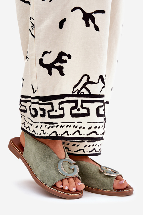 Płaskie Sandały Z Ozdobą Zielone Haliones