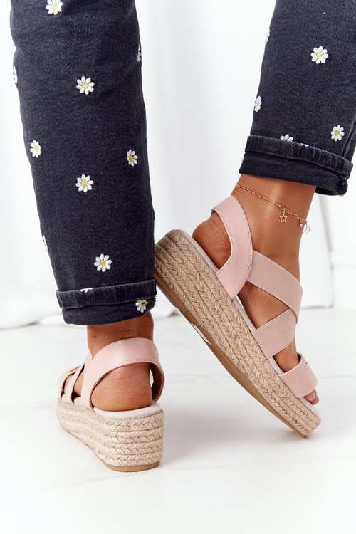 Sandały Na Koturnie Ze Ściągaczem Big Star HH274413 Różowe