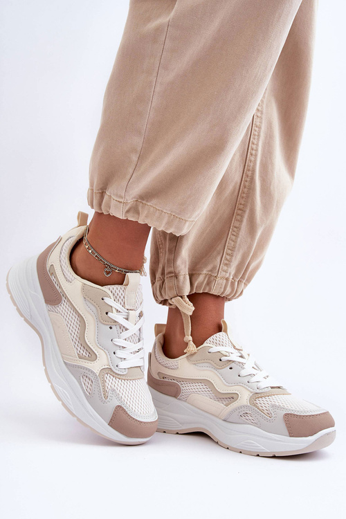 Damskie Buty Sportowe Sneakersy Na Platformie Beżowe Lomare