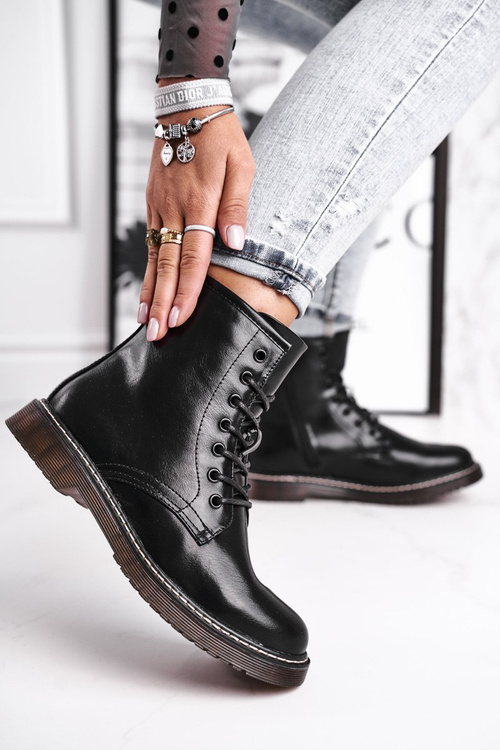 Botki Damskie Trapery Glany Czarne Marita