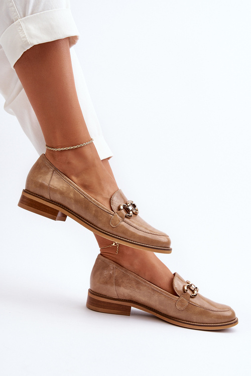 Skórzane Damskie Lakierowane Mokasyny Laura Messi 2760 Brązowe