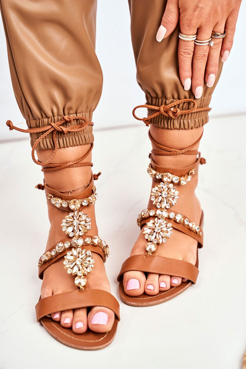 Sandały Damskie Gladiatorki Z Kryształkami Camel Hype