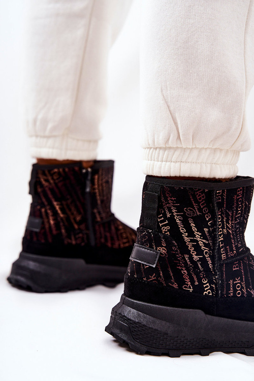 Ocieplane Śniegowce Z Printem Czarne Freesia