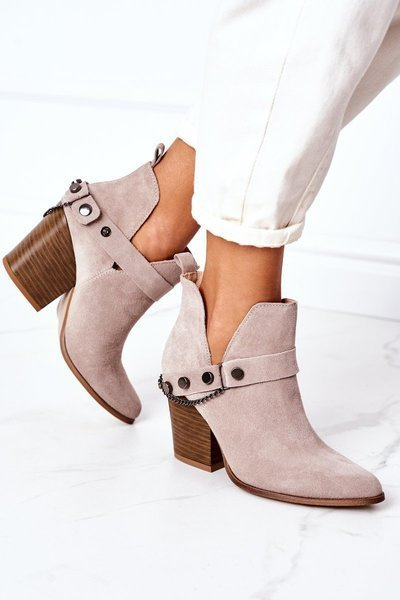 Zamszowe Botki Na Słupku Lewski Shoes 2880 Cappuccino