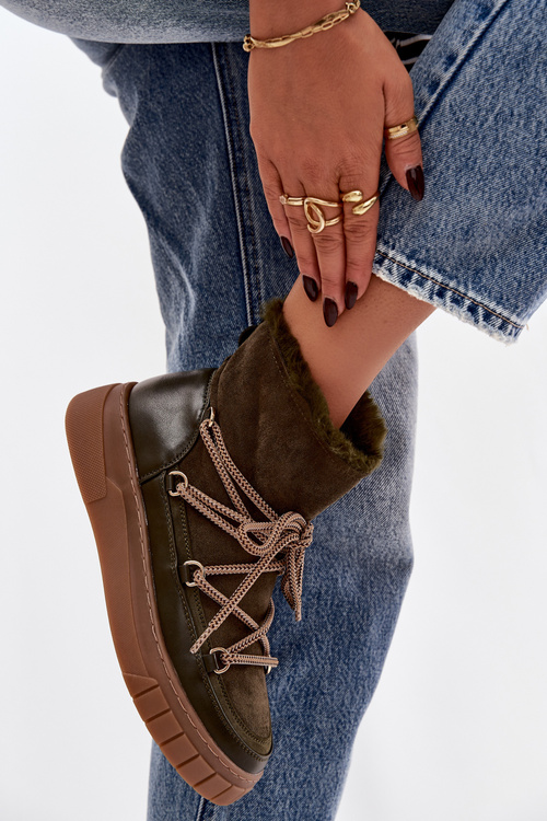 Śniegowce Damskie Z Wiązaniem Ciemnozielone Isalisse