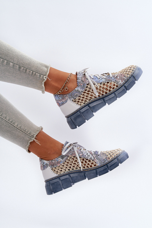 Damskie Skórzane Półbuty Maciejka 05850-06 Niebieskie