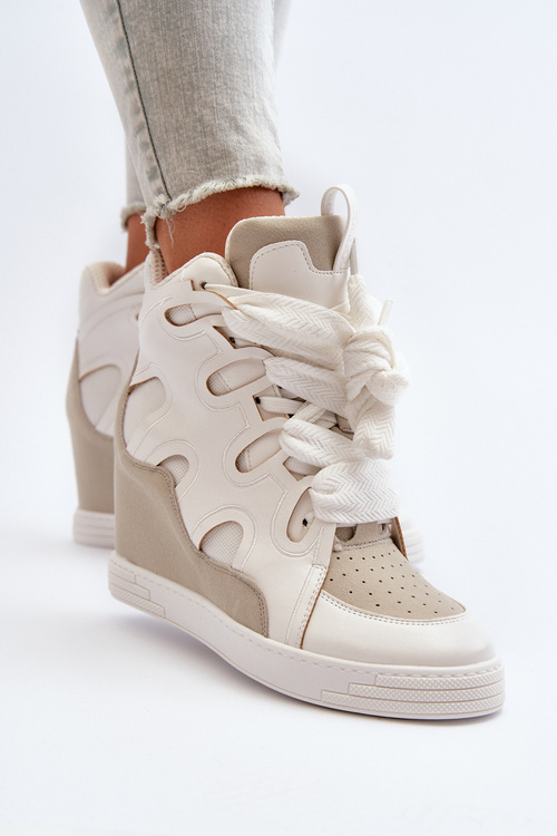 Damskie Sneakersy Na Koturnie Białe Leoppa