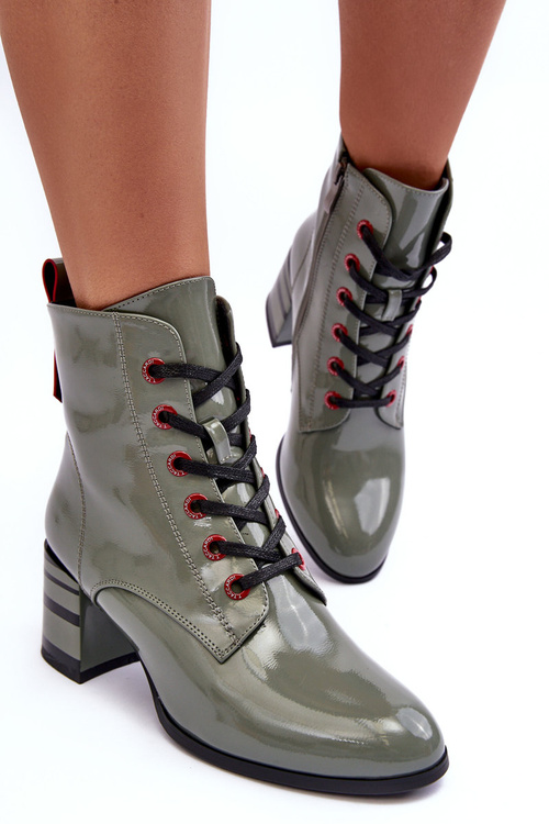 Lakierowane Botki Na Obcasie S.Barski MR870-49 Zielone