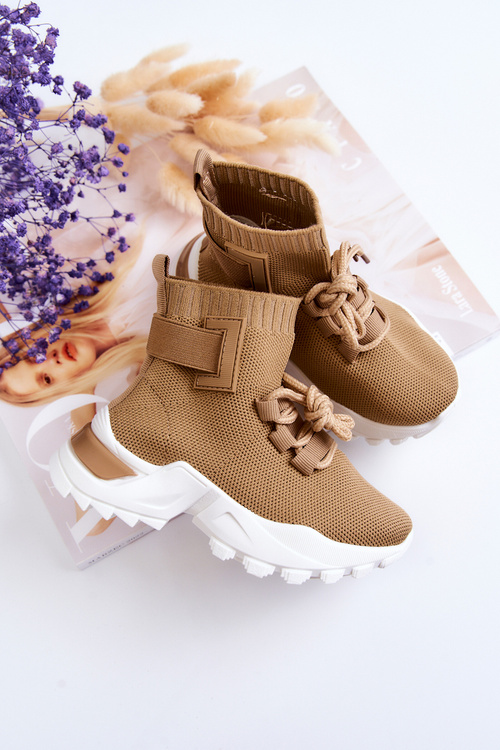 Dziecięce Buty Sportowe Wysoka Skarpeta Beżowe Nickie