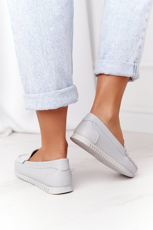 Damskie Skórzane Mokasyny S.Barski 97630 Szare