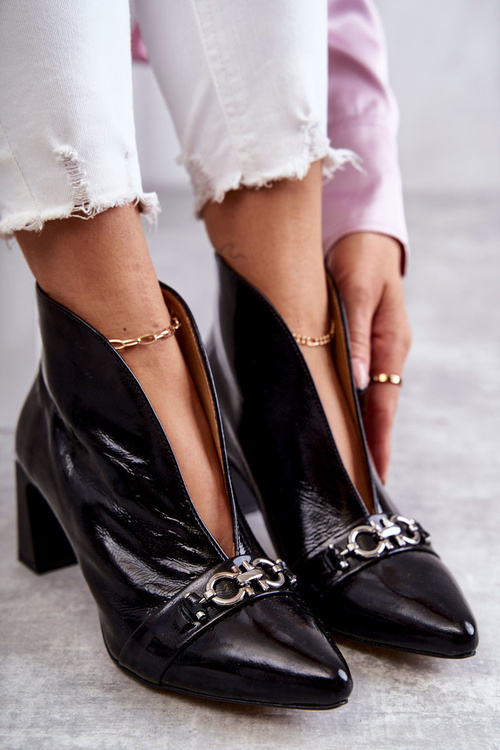 Skórzane Botki Na Słupku Maciejka Czarne 05262-01