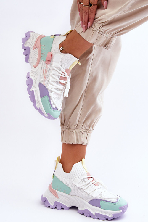 Damskie Sneakersy Skarpetkowe Wsuwane Biało-Fioletowe Keaton