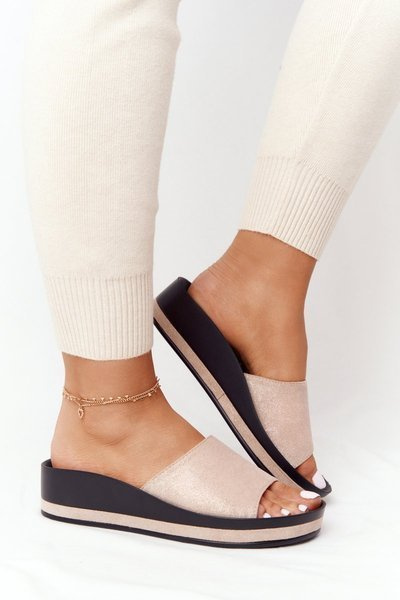 Klapki Na Koturnie Vinceza 21-17113 Beżowo-Złote