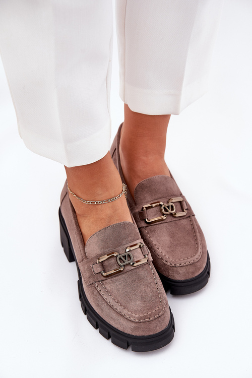 Eko Zamszowe Półbuty Damskie Z Ozdobą Vinceza 39921 Ciemnobeżowe