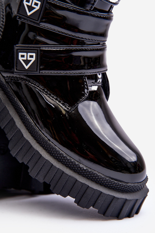 Lakierowane Ocieplane Botki Dziewczęce Czarne Rilina