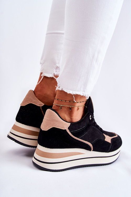 Damskie Zamszowe Buty Sportowe Czarno-Beżowe Elisse