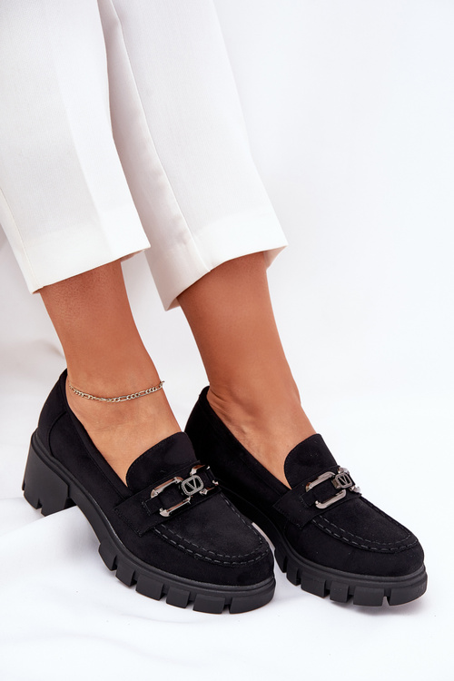 Eko Zamszowe Półbuty Damskie Z Ozdobą Vinceza 39921 Czarne