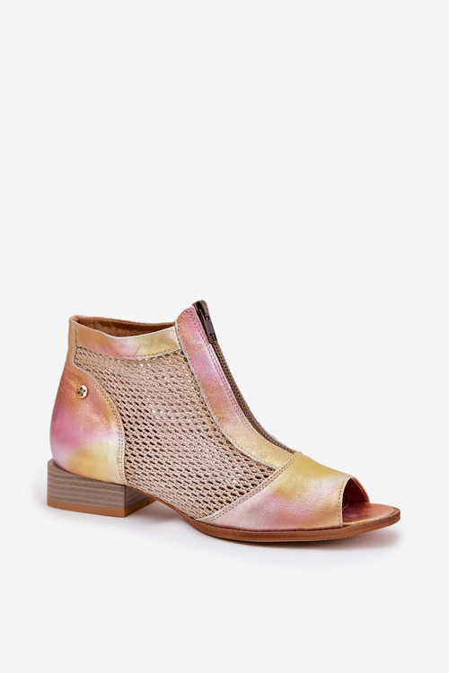 Skórzane Botki Damskie Na Płaskim Obcasie Z Odkrytymi Palcami Maciejka 06413-15 Różowo-Pomarańczowe