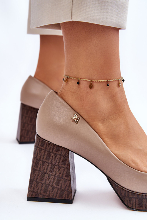 Modne Skórzane Czółenka Laura Messi 2599 Beżowe