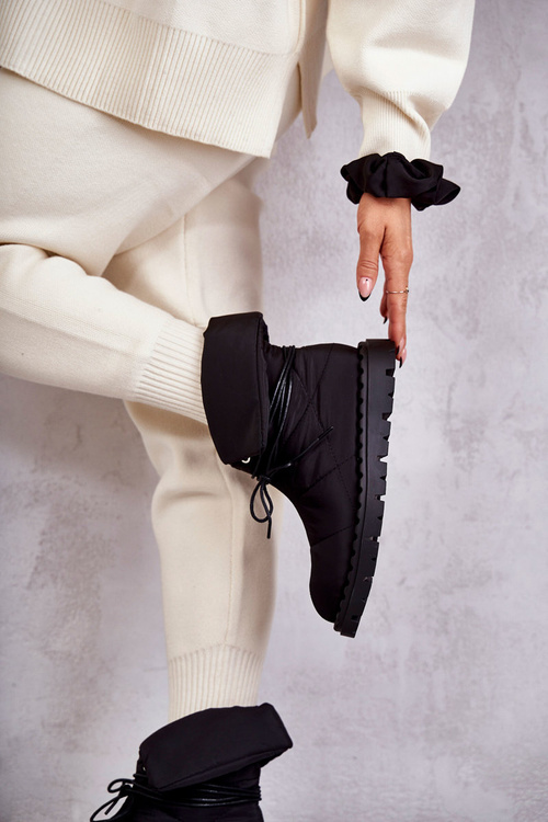 Damskie Ocieplane Botki Materiałowe Czarne Emelie