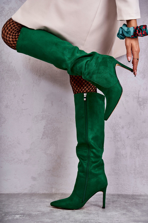 Zamszowe Kozaki Na Szpilce Zielone Carite